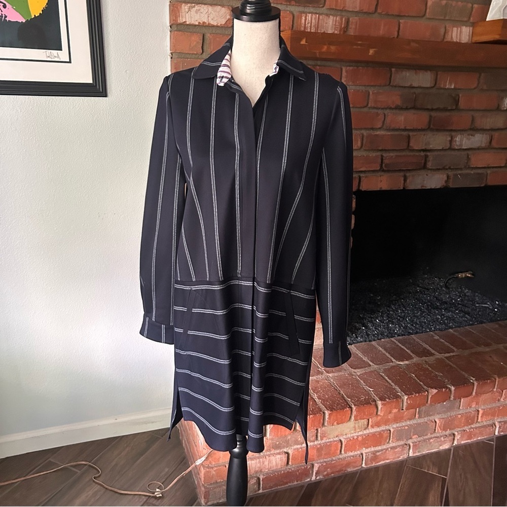 Ruti Striped Zip Up Tunic Dress in Navy Blue Sz XS/S